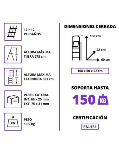 Escalera Telescópica Aluminio 6+6 Pestaña