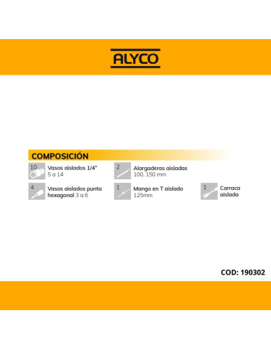 Juego Llaves de Vaso Aisladas de 1/4" - 18 Piezas Alyco 190302