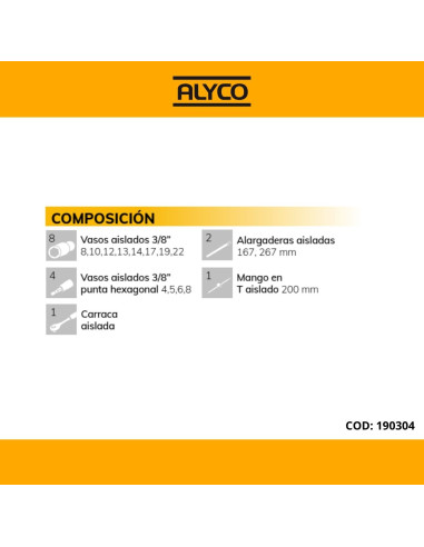 Juego Llaves de Vaso Aisladas de 3/8" - 16 Piezas Alyco 190304