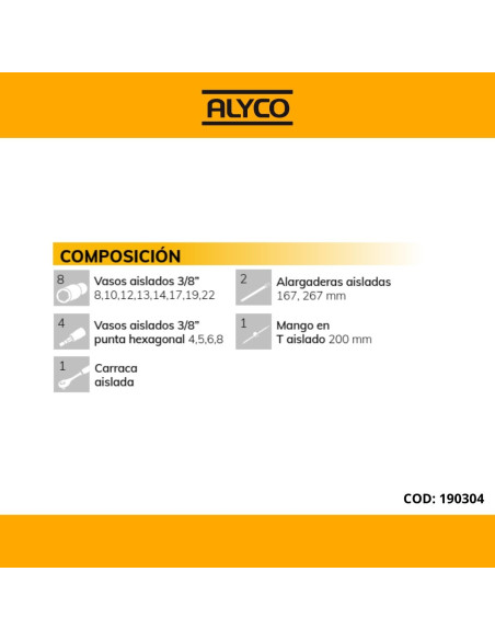 Juego Llaves de Vaso Aisladas de 3/8" - 16 Piezas Alyco 190304