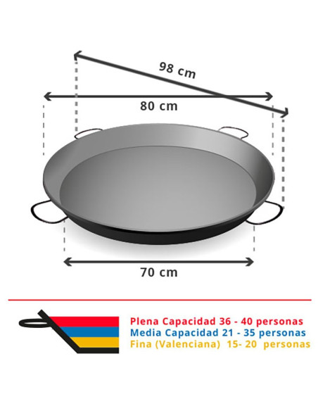 Paellera de Acero Pulido 80 cm - 40 Personas