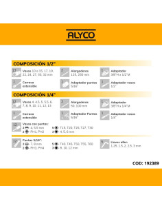 Juego Llaves de Vaso de 1/2" y 1/4" - 66 Piezas Alyco 192389 2