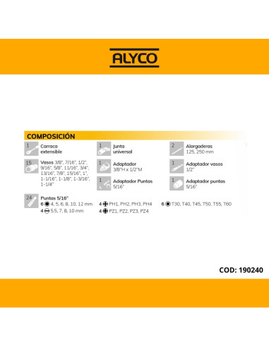 Juego Llaves de Vaso de 1/2" - 47 Piezas Alyco 190240