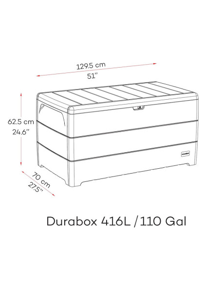Baúl Arcón PVC 416 L Gris Oscuro - 70x129x62 cm - Duramax