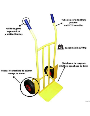 Carretilla Almacén Rueda Neumática 300 Kg