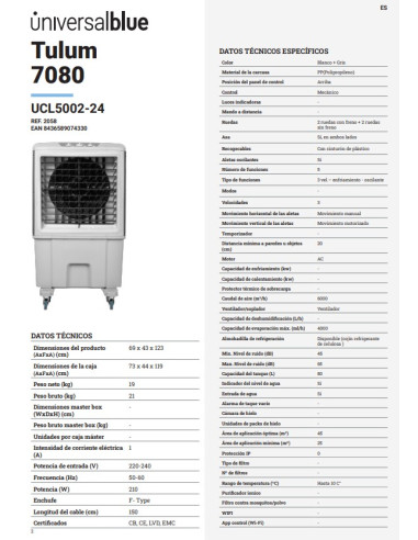 Climatizador 80L Modo Frío y Evaporación -...