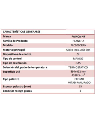 Plancha Gas Cromo Ranurada Serie 500 - PLC900CRRN