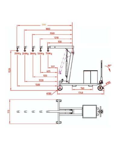 Grúa Contrapesada Larga Plegable - 750 Kg