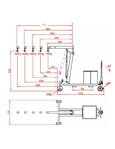 Grúa Contrapesada Larga Plegable - 750 Kg