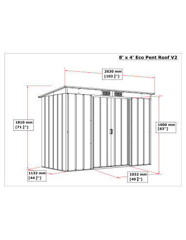 Caseta Metálica Eco Pent Roof 113x263x181 cm - Duramax