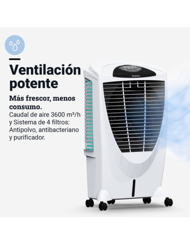 Climatizador modo evaporativo 80L temporizador y mando a distancia