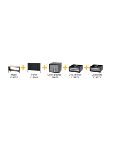 Mesa Trabajo Modular 1525mm Tres Cajones Puerta y Panel Alyco 192650