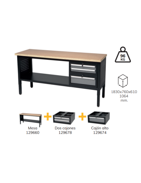 Mesa de Trabajo Modular 1830mm Cajones Estante Inferior Alyco 129658
