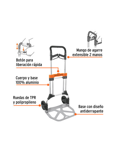 Carretilla Portapaquetes Plegable Aluminio - 200 Kg - Truper