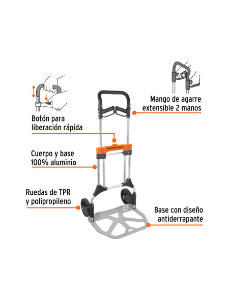 Carretilla Portapaquetes Plegable Aluminio - 200 Kg - Truper