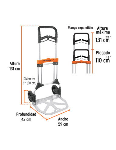 Carretilla Portapaquetes Plegable Aluminio - 200 Kg - Truper