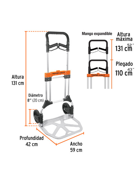 Carretilla Portapaquetes Plegable Aluminio - 200 Kg - Truper