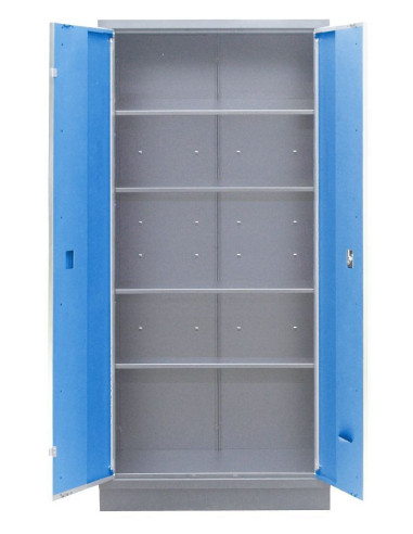 Armario Taller Azul y Gris 2 m, 4 Baldas y Cerradura