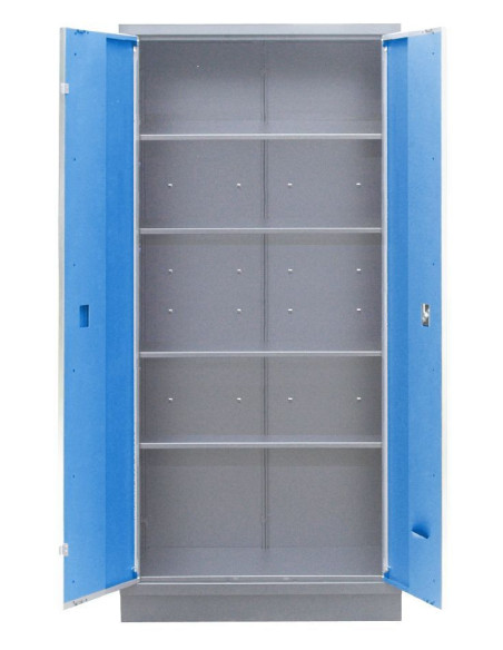 Armario Taller Azul y Gris 2 m, 4 Baldas y Cerradura