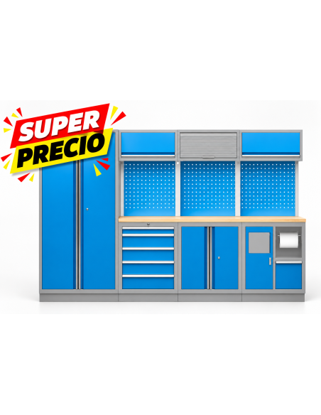 Conjunto Taller 4 Módulos Azul y Gris con Base de Madera