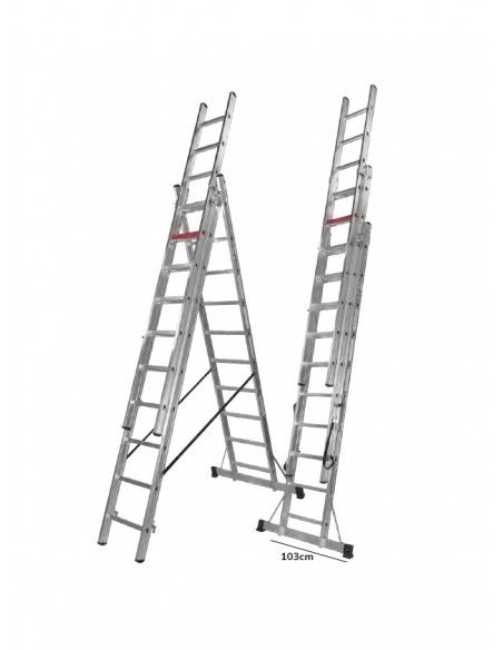 Escalera Aluminio 3x10 - 2,98+2,98+2,98 M - 75x25mm