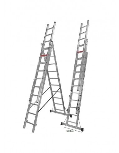 Escalera Aluminio 3x14 - 4,10+4,10+4,10 M - 100x25mm