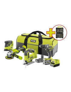 Pack Taladro Percutor + Amoladora + Sierra y Lijadora One+ RYOBI 2