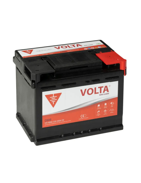 Batería Coche 60Ah 500A EN Volta C600D Classic +Dcha