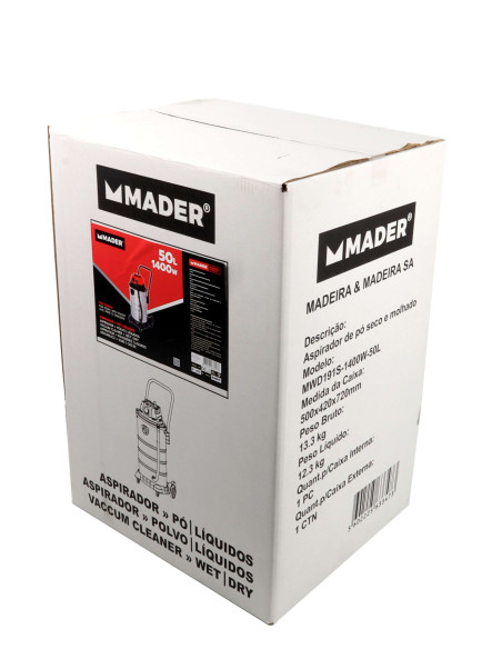 Aspirador Polvo - Liquidos 50L - 1400W - 63347 - Mader